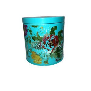 Pioneer Woman Country  Garden Floral Turquoise 6.5" Large Tin Canister W/Lid